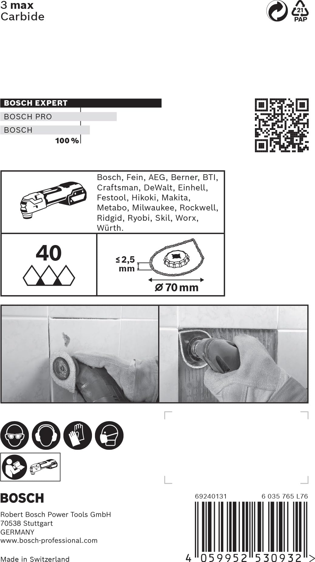 Bosch Expert AVZ 70 RT4 lame enlève-mortier 70 mm carbure