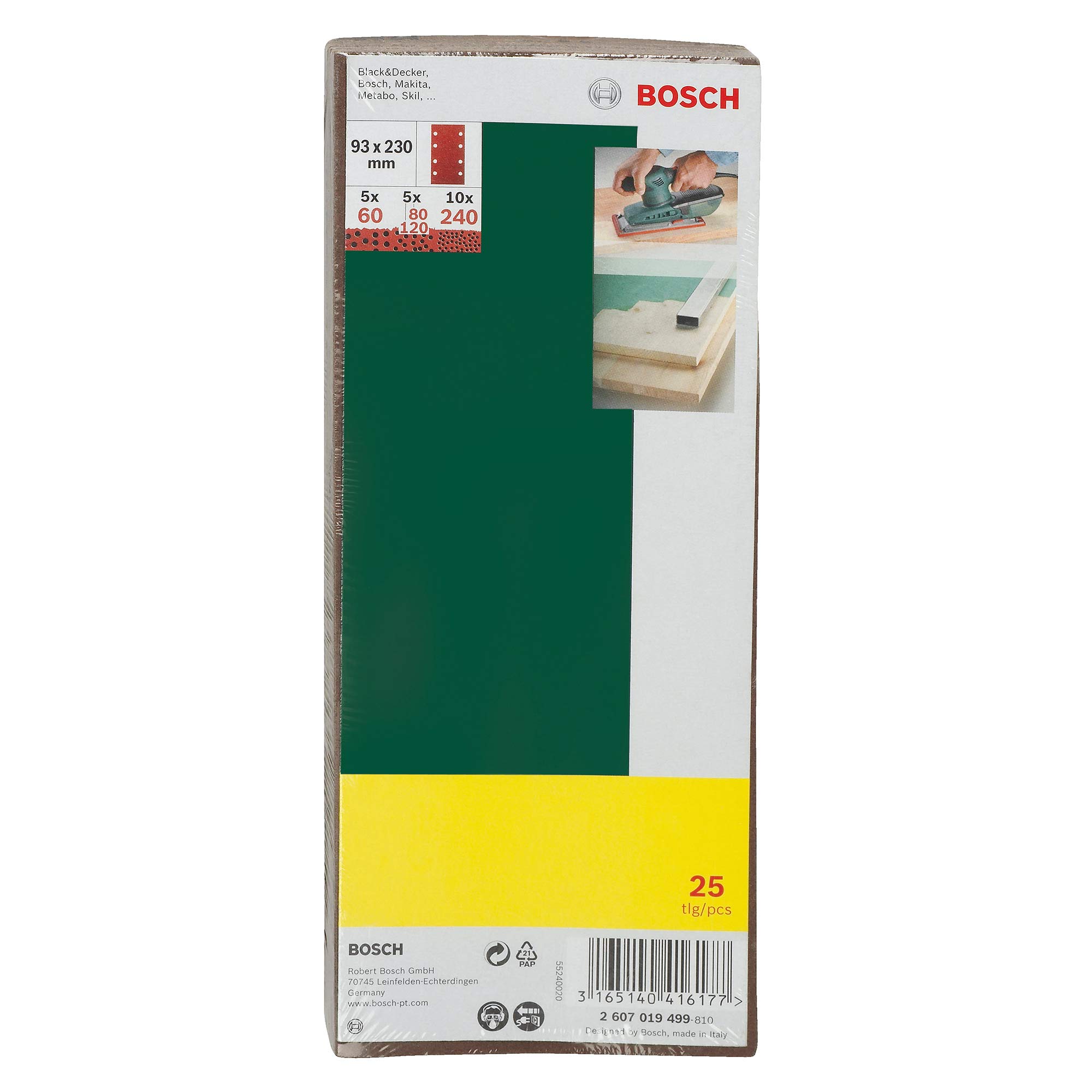 Bosch Abrasifs 25 feuilles 93x230 mm 8 trous grain 60-240