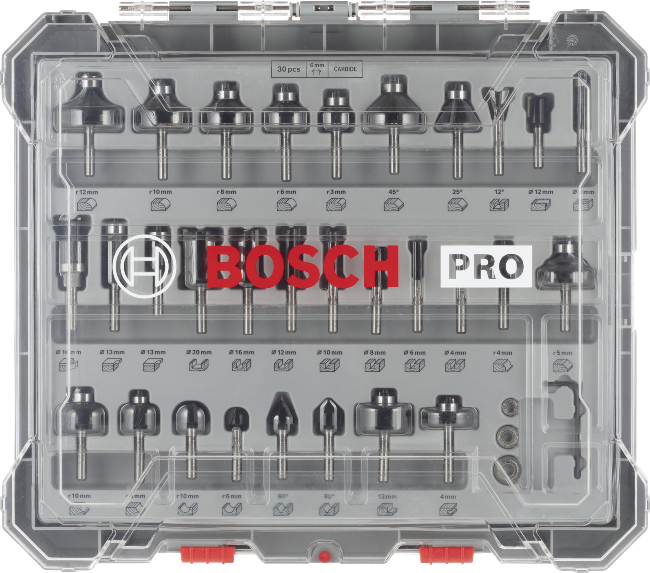 Bosch PRO kit fraises mixtes 30 pièces queue 6 mm bois
