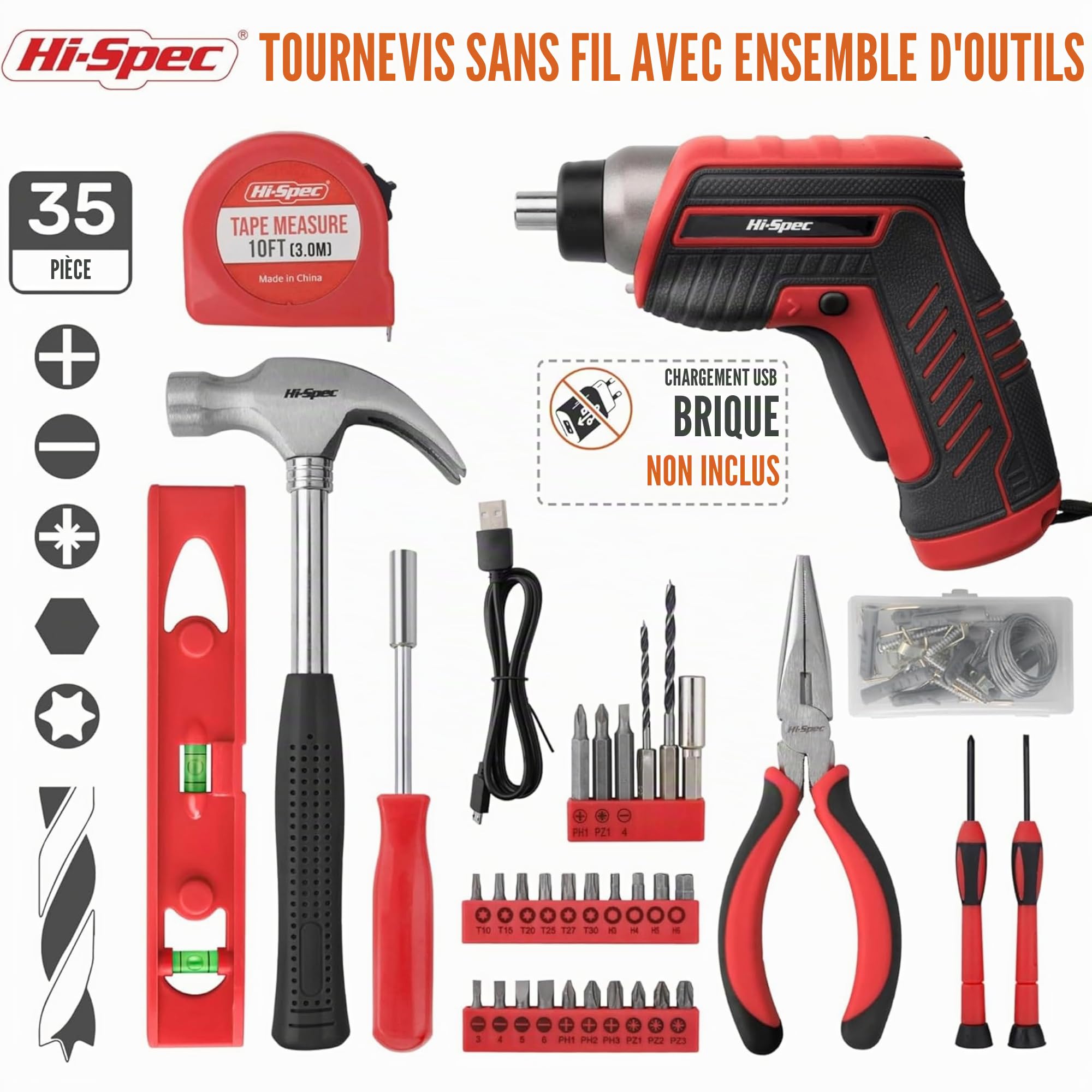 Hi-Spec Cordless Screwdrivers visseuse 3.6V rouge