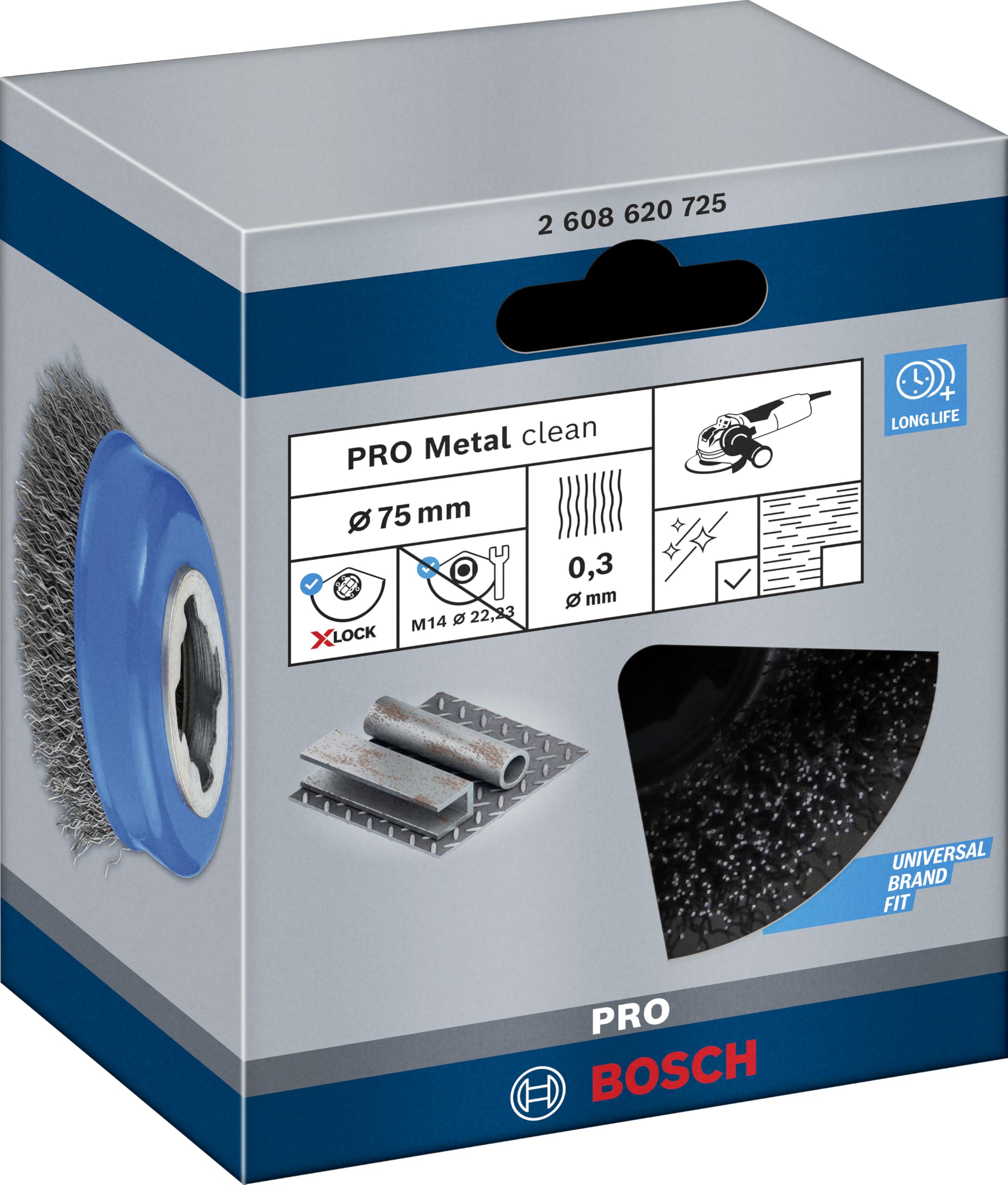 Bosch Pro Brosse boisseau acier 75mm X-Lock fils ondulés