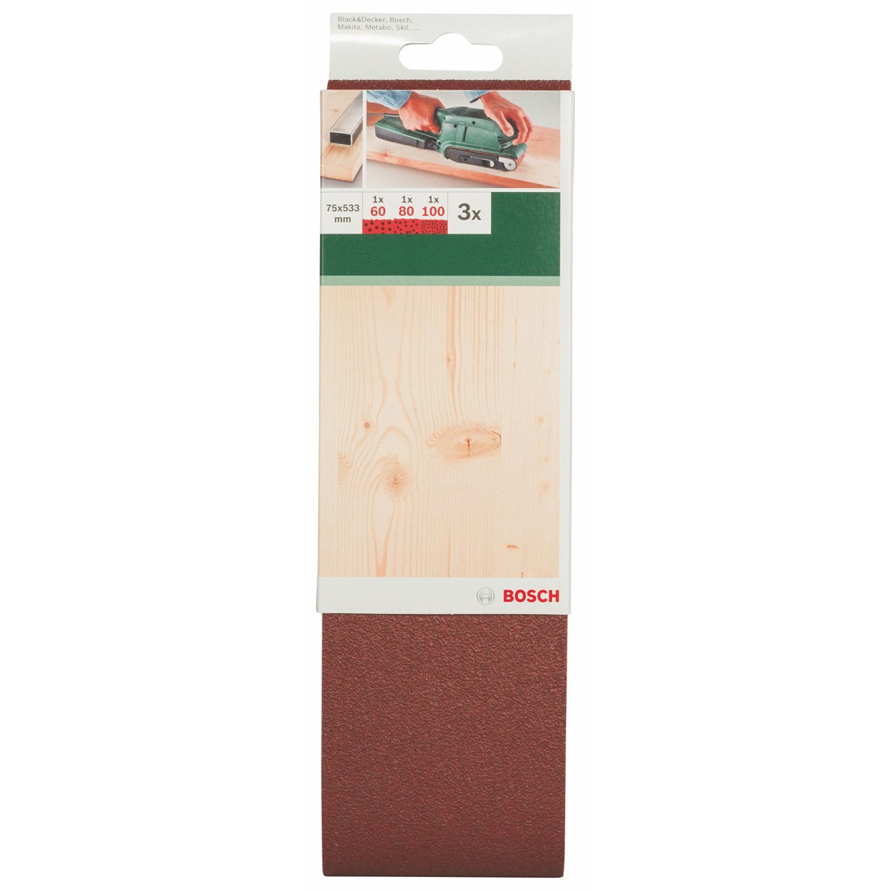 Bosch bande abrasive 75x533 mm grains 60-80-100 lot 3