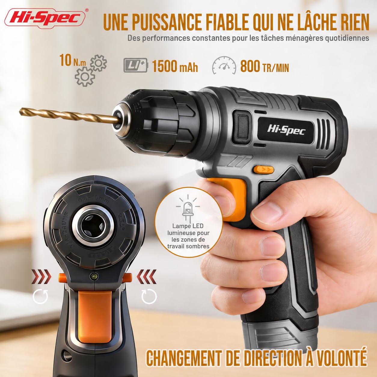 Hi-Spec Kit Outils 130 Pièces Perceuse 8V Gris