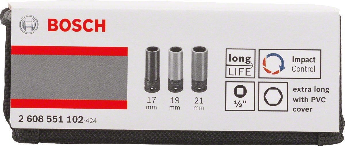 Bosch Set 3 Douilles 85 mm 17/19/21 mm 1/2 Pouce