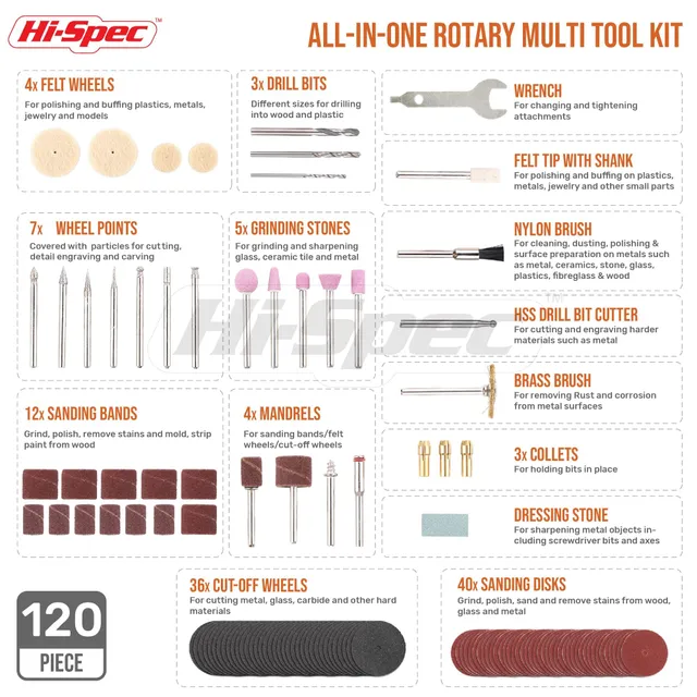 Hi-Spec Rotary Tools outil rotatif 170W 121 accessoires