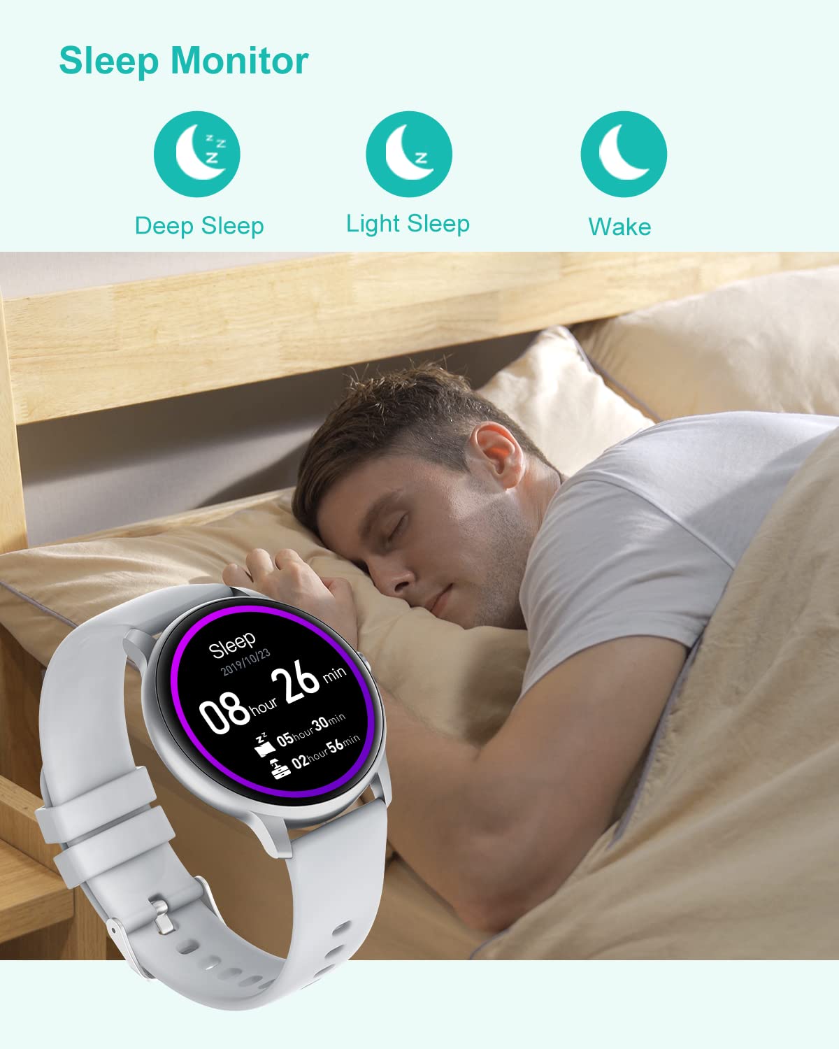 GRV Montre Connectée Smartwatch Gris + Cardio 13 Modes