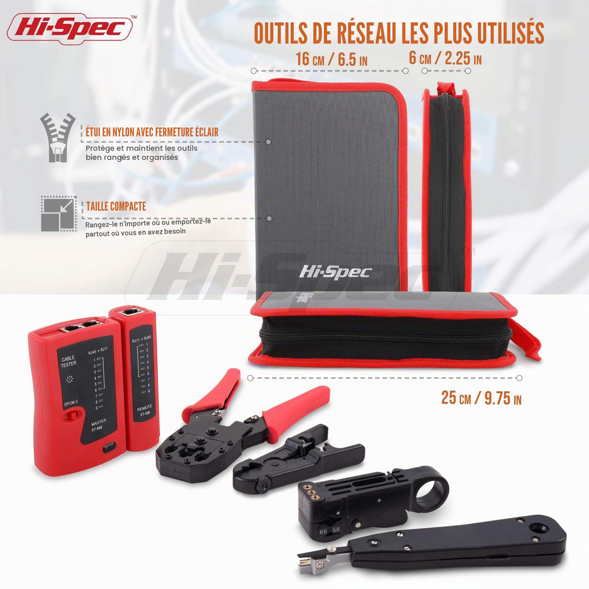 Hi-Spec Repair 9 pièces kit réseau RJ45 testeur câble