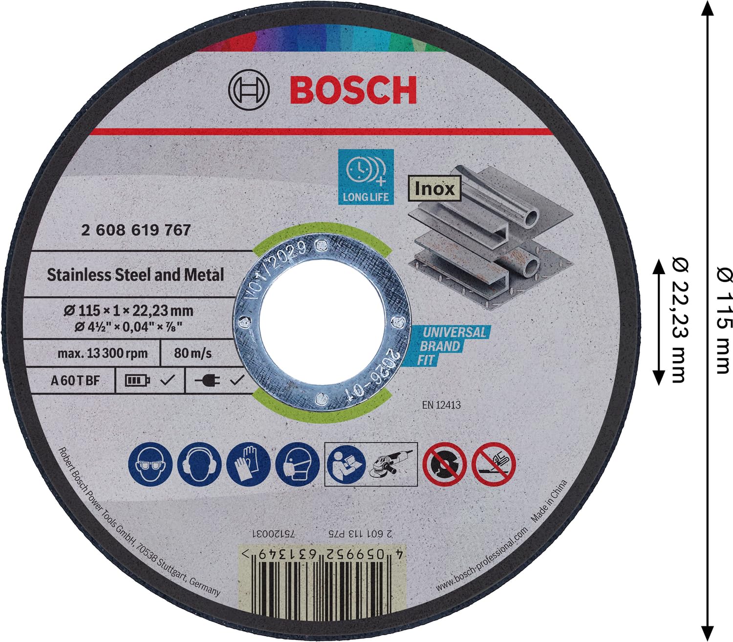 Bosch Long Life disque à tronçonner 115 mm inox et métal