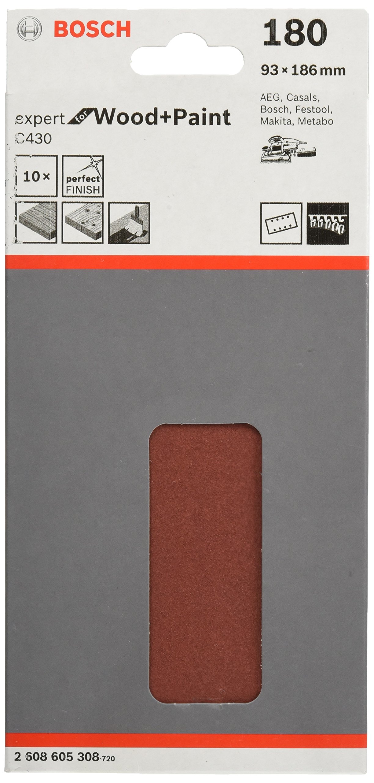 Bosch C430 feuille abrasive 93x186 grain 180 lot 10 bois
