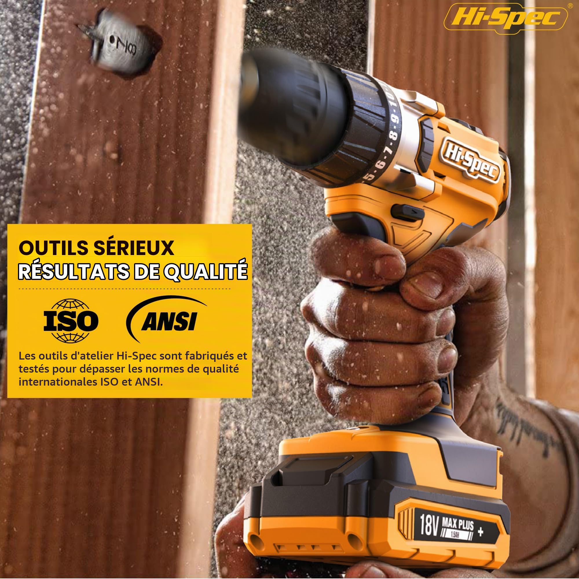 Hi-Spec Drill Drivers Perceuse 18V jaune coffret 30 pièces