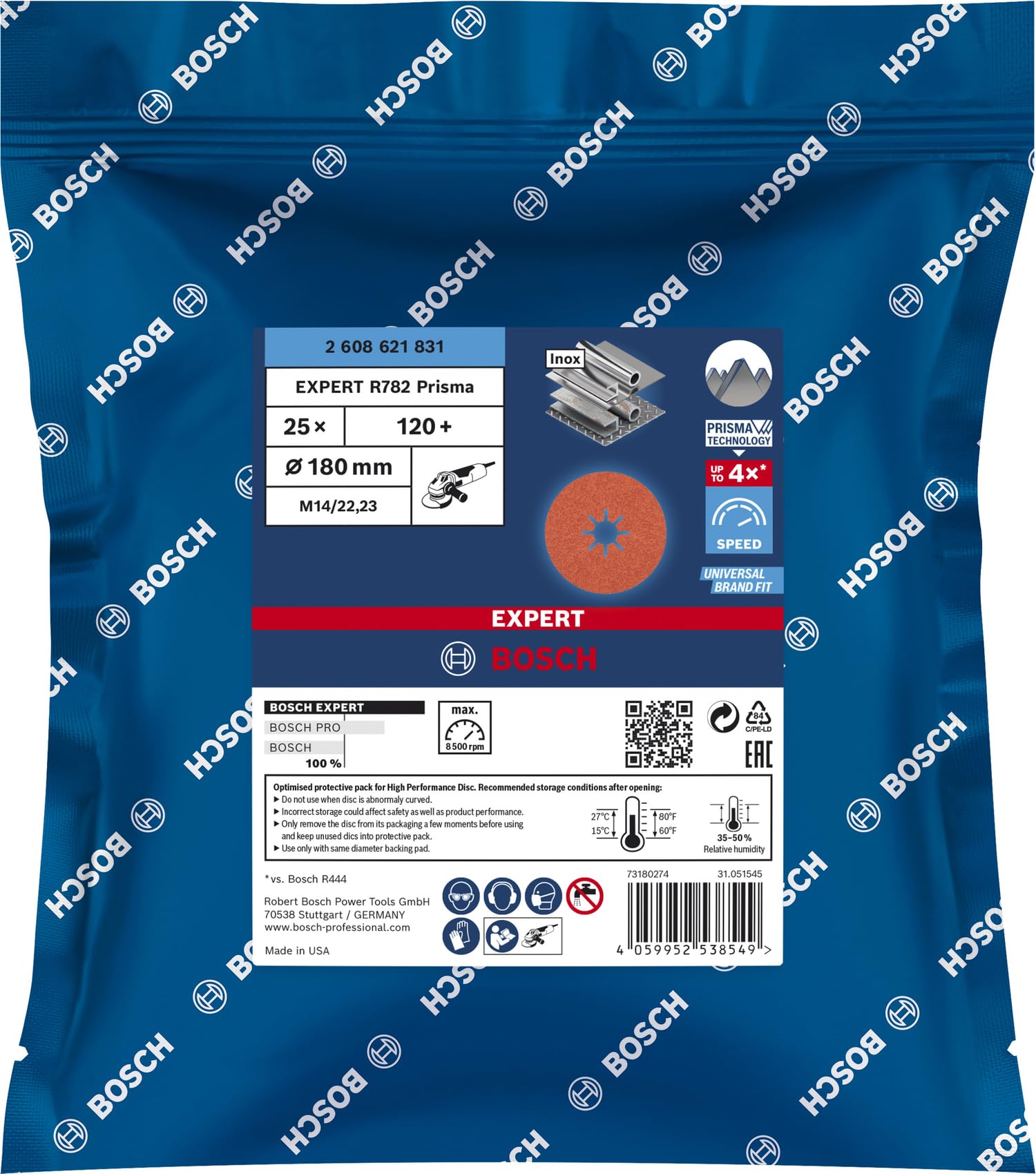 Bosch EXPERT R782 Prisma disque fibre 180 mm G120 x25 inox
