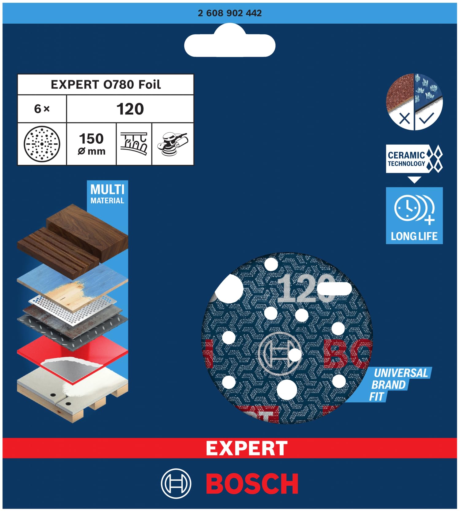 Bosch Expert O780 disque abrasif film 150 mm G120 x6