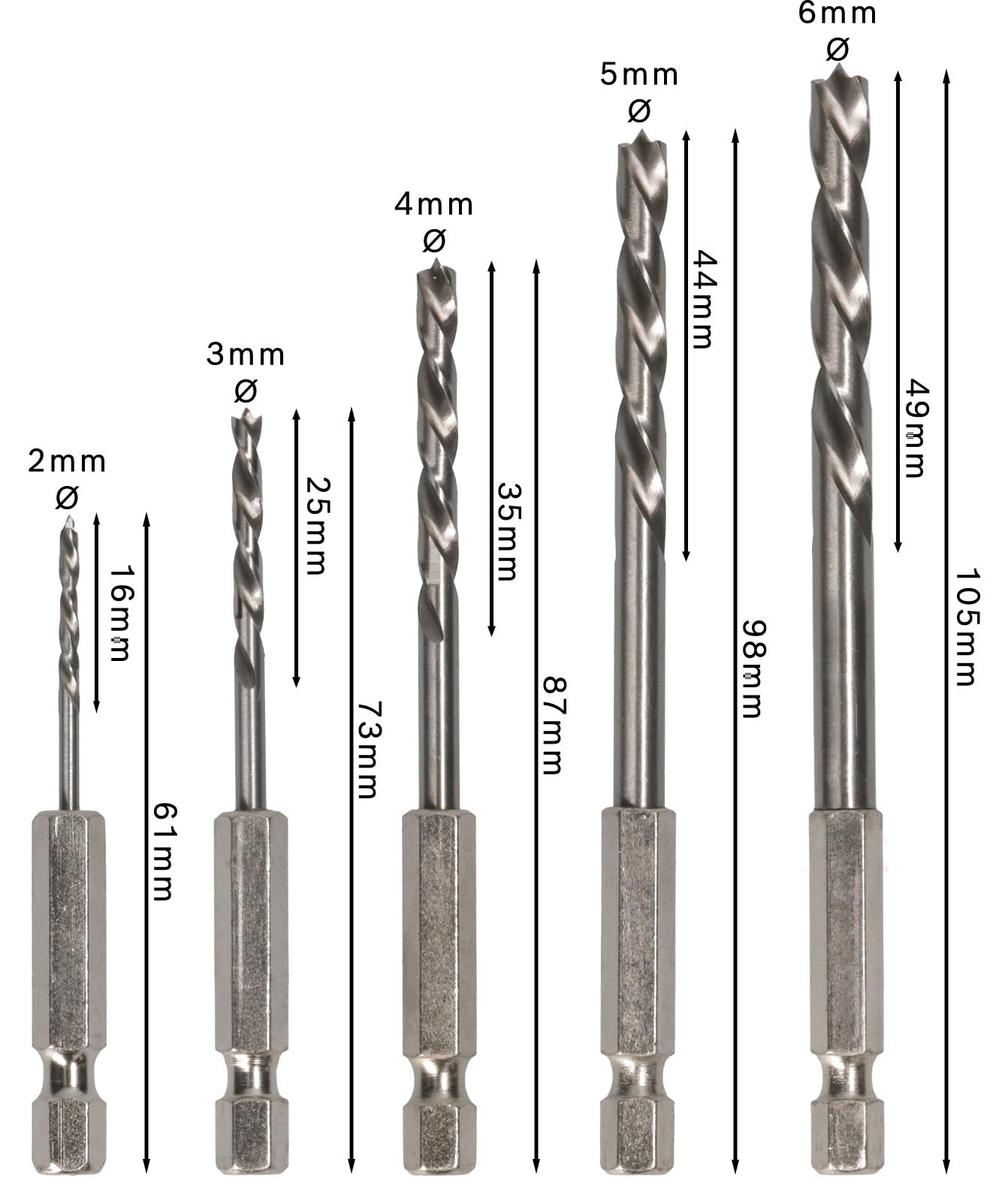 Bosch Coffret 5 forets bois PRO Wood HSS Hex