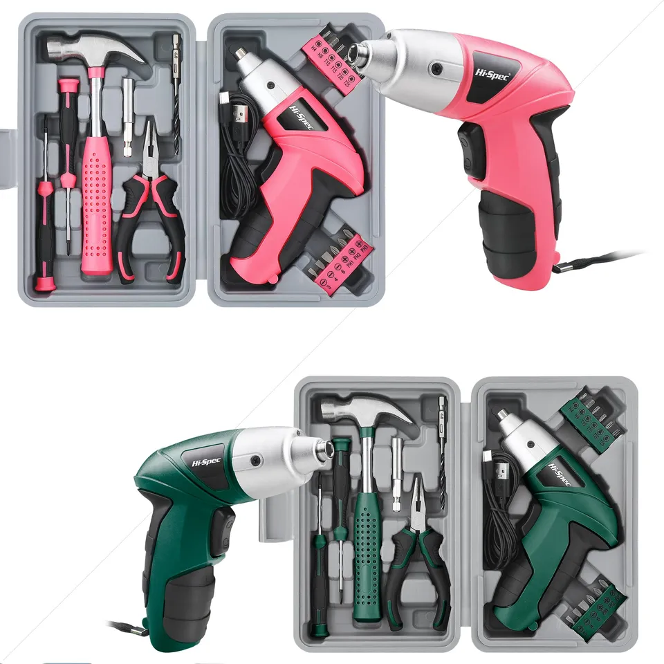 Hi-Spec Cordless Screwdrivers visseuse 3,6V rose+vert 2x19 pcs