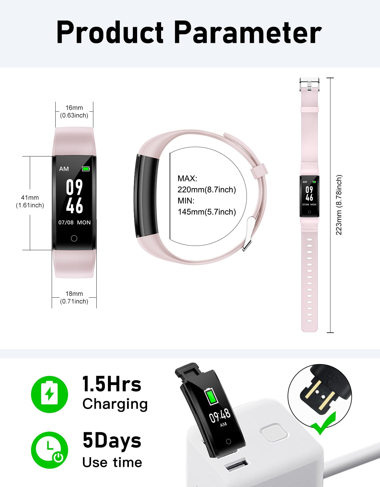 GRV montre podomètre marche rose non connectée sans Bluetooth