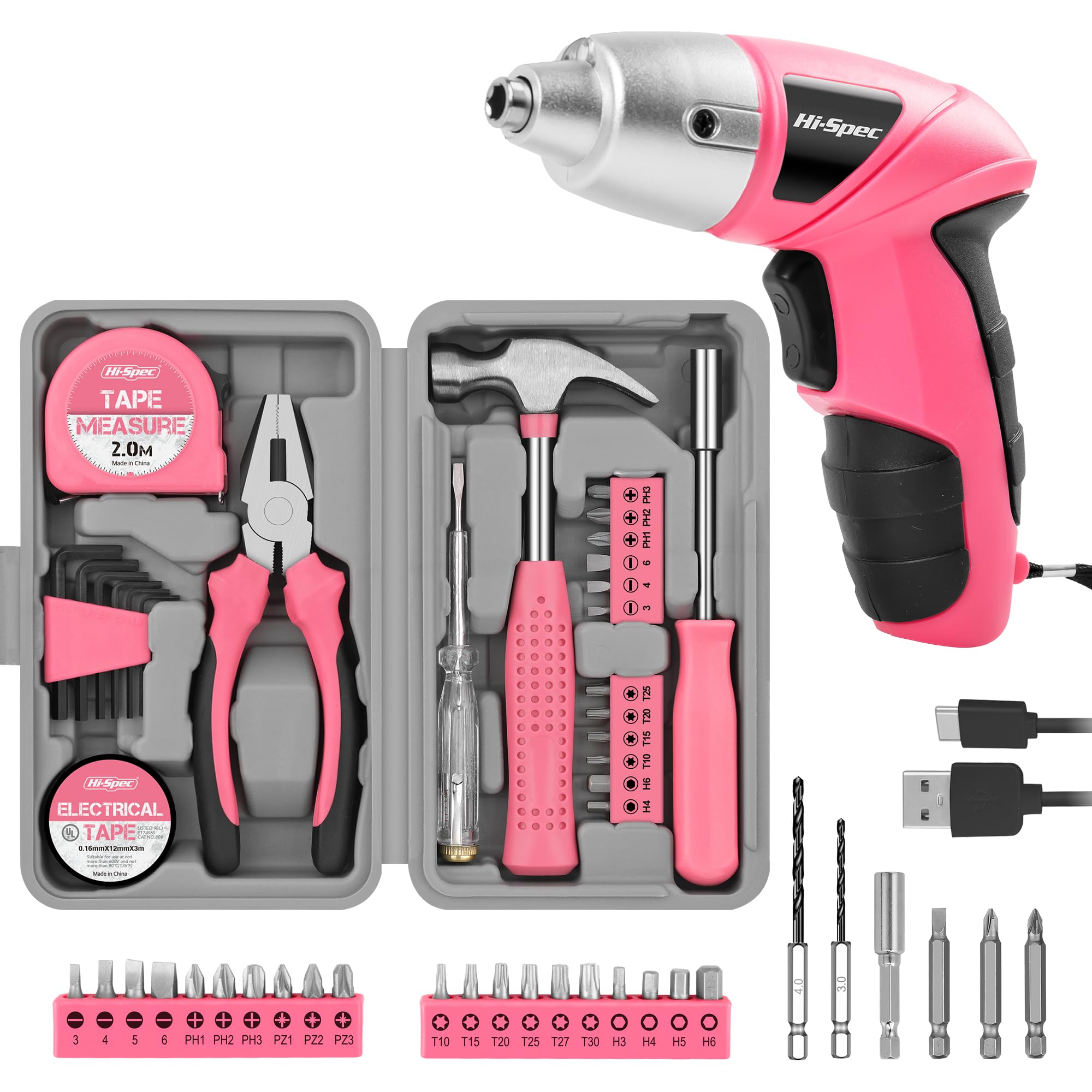 Hi-Spec Cordless Screwdrivers visseuse 3,6 V rose kit 24 pcs