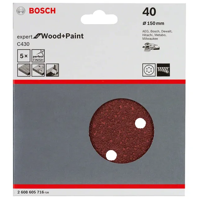 Bosch C430 disque abrasif 150 mm grain 40 lot de 5 bois