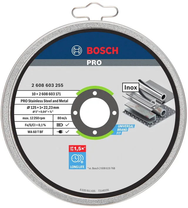 Bosch 10 Disques Tronçonner Inox Ø 125 mm Meuleuse