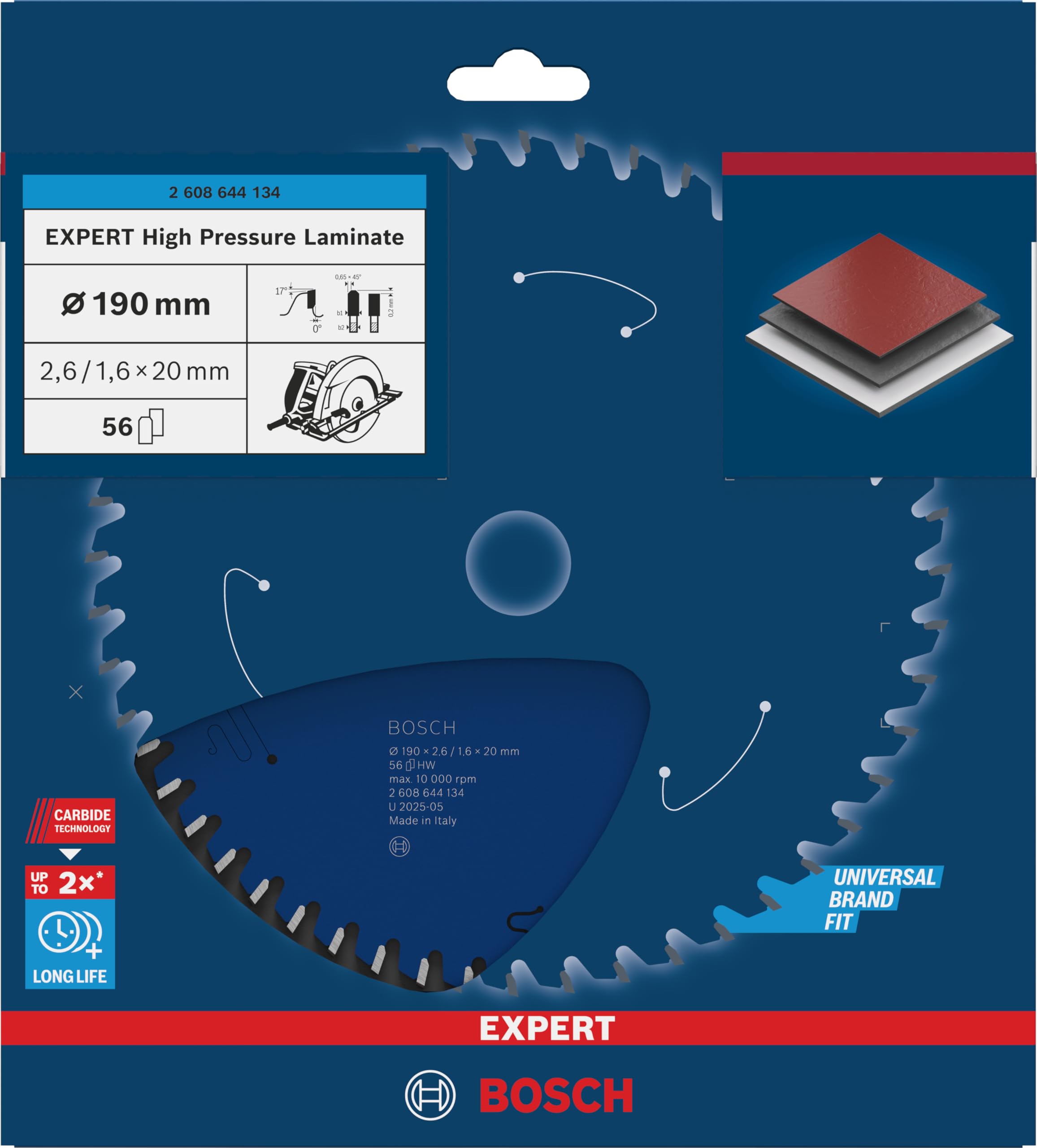 Bosch EXPERT lame scie 190x20 mm T56 stratifié