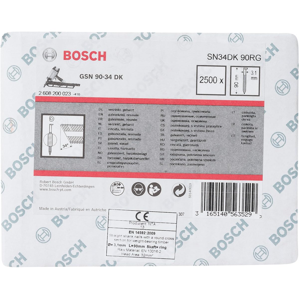 Bosch PRO SN34CH R clous bande 90 mm 2500 pcs galvanisé