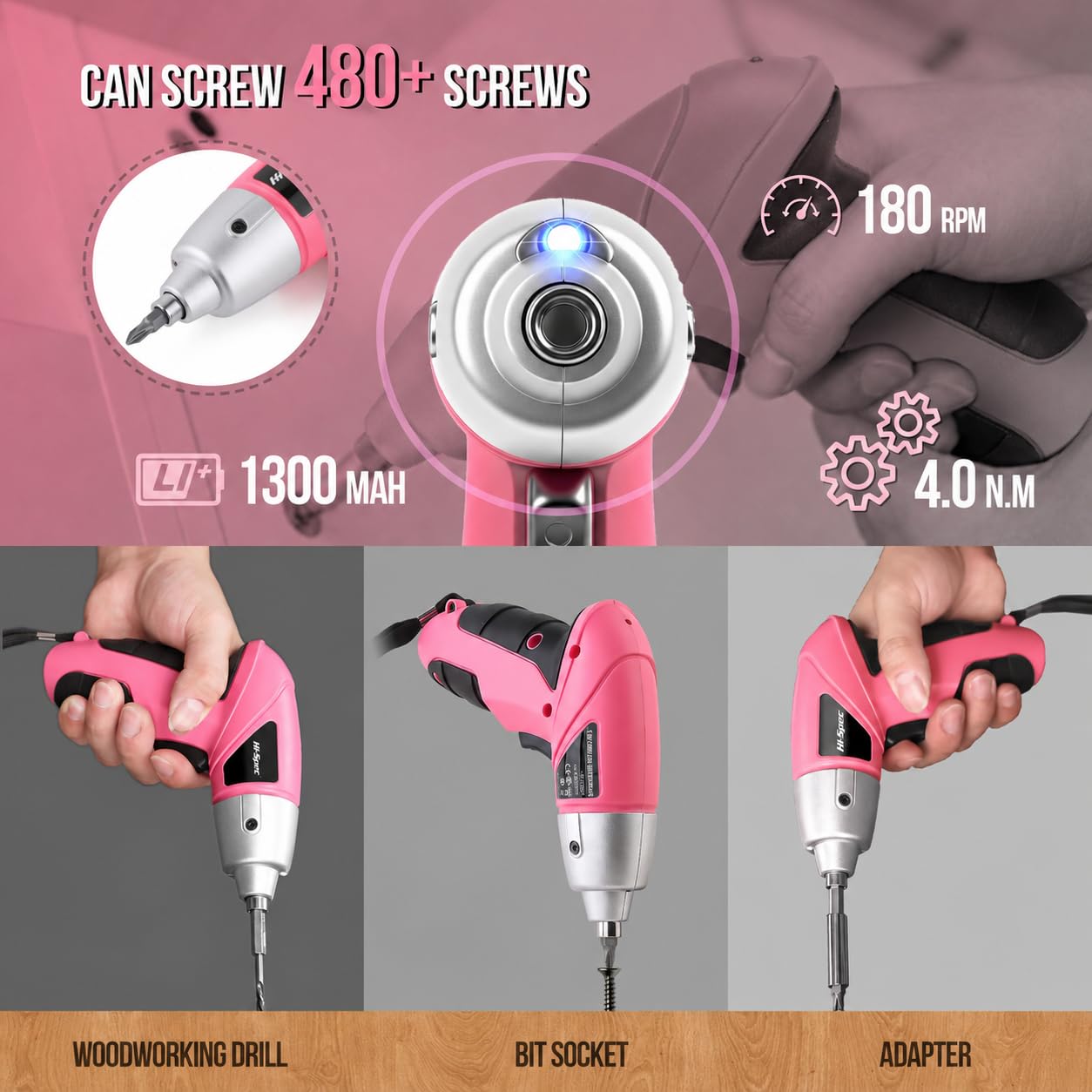 Hi-Spec Tournevis Électrique 3,6V Rose 27 Pièces Sans Fil