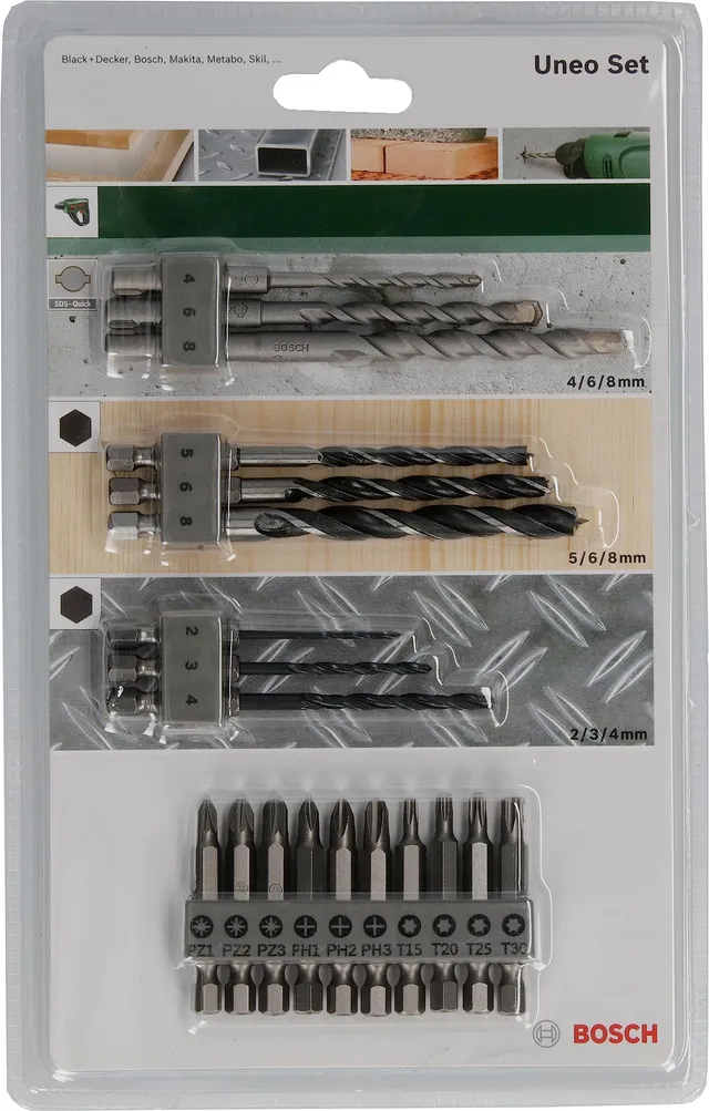 Bosch Uneo kit mixte 19 pièces bois métal pierre SDS