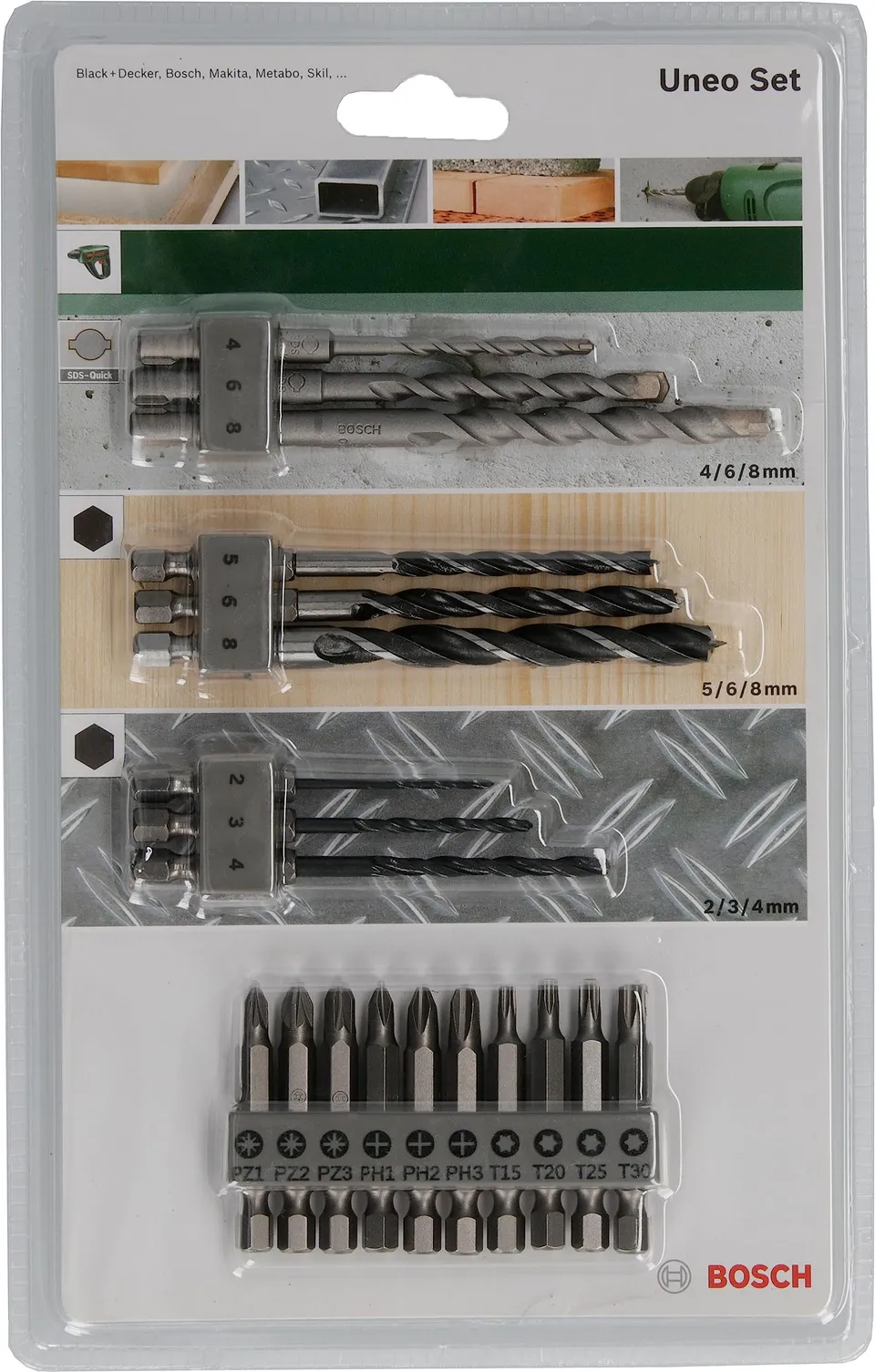 Bosch Uneo kit mixte 19 pièces bois métal pierre SDS