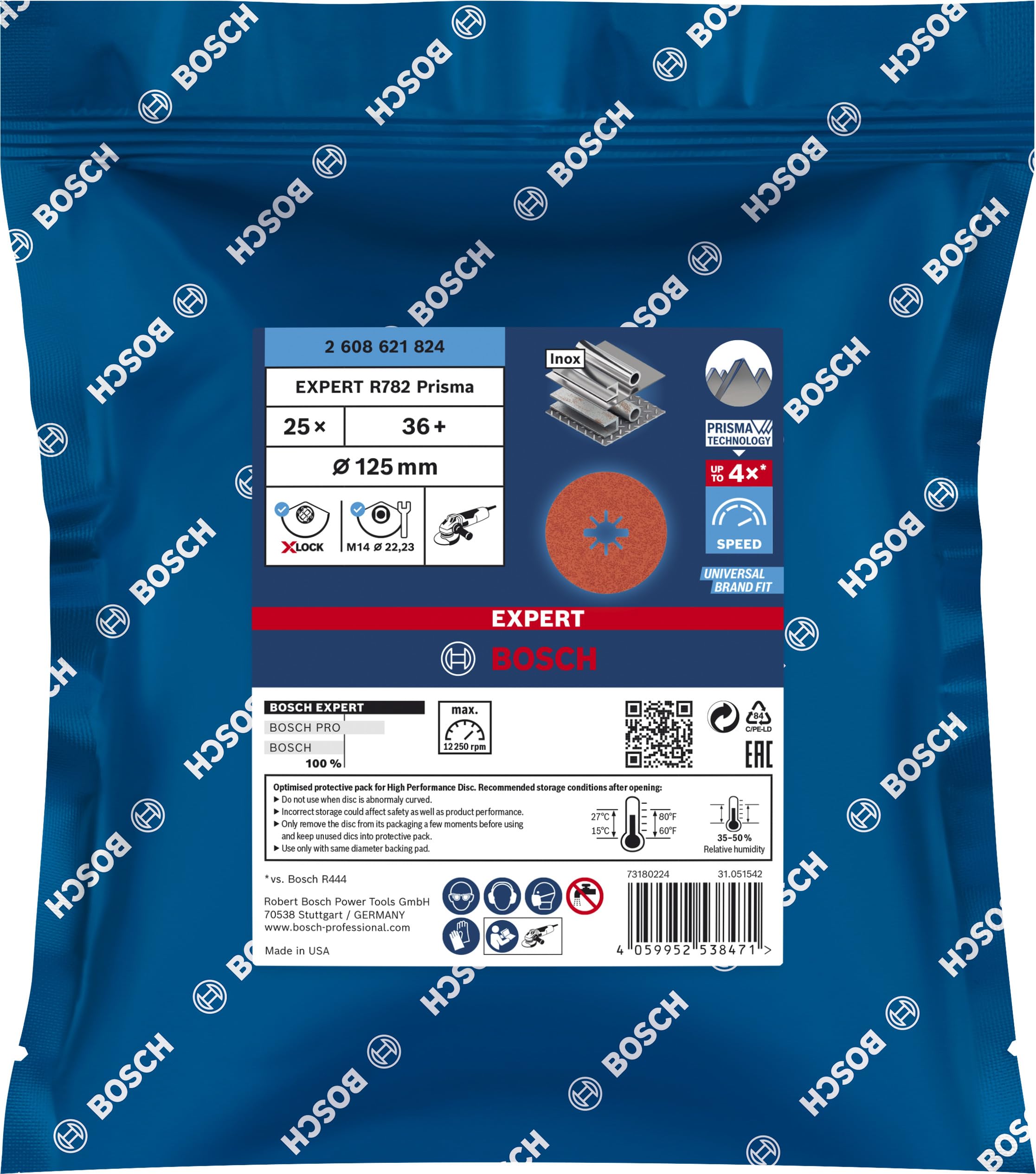 Bosch EXPERT R782 disque fibre 125 mm grain 36 inox lot 25