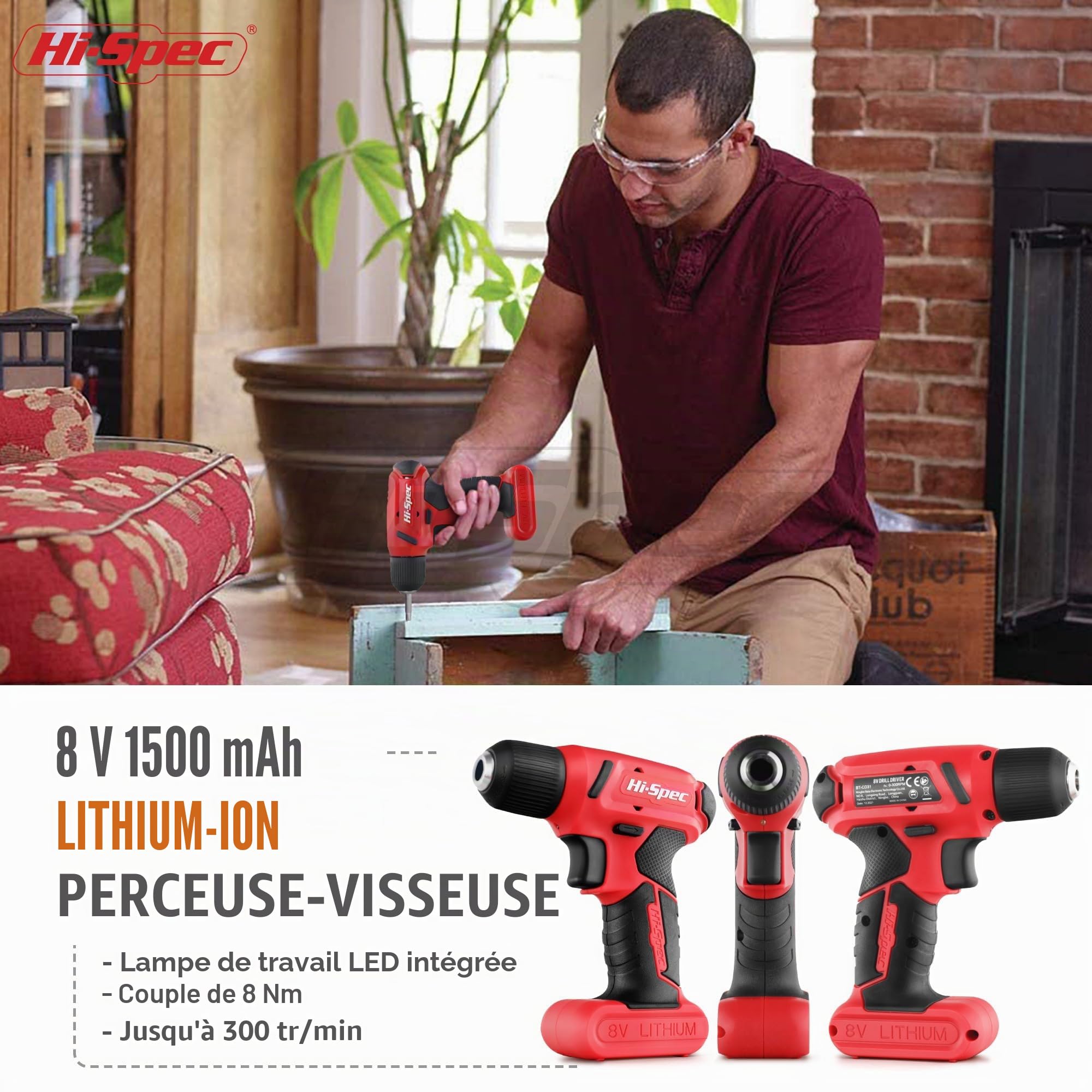 Hi-Spec Drill Drivers perceuse 8V rouge 58 pièces