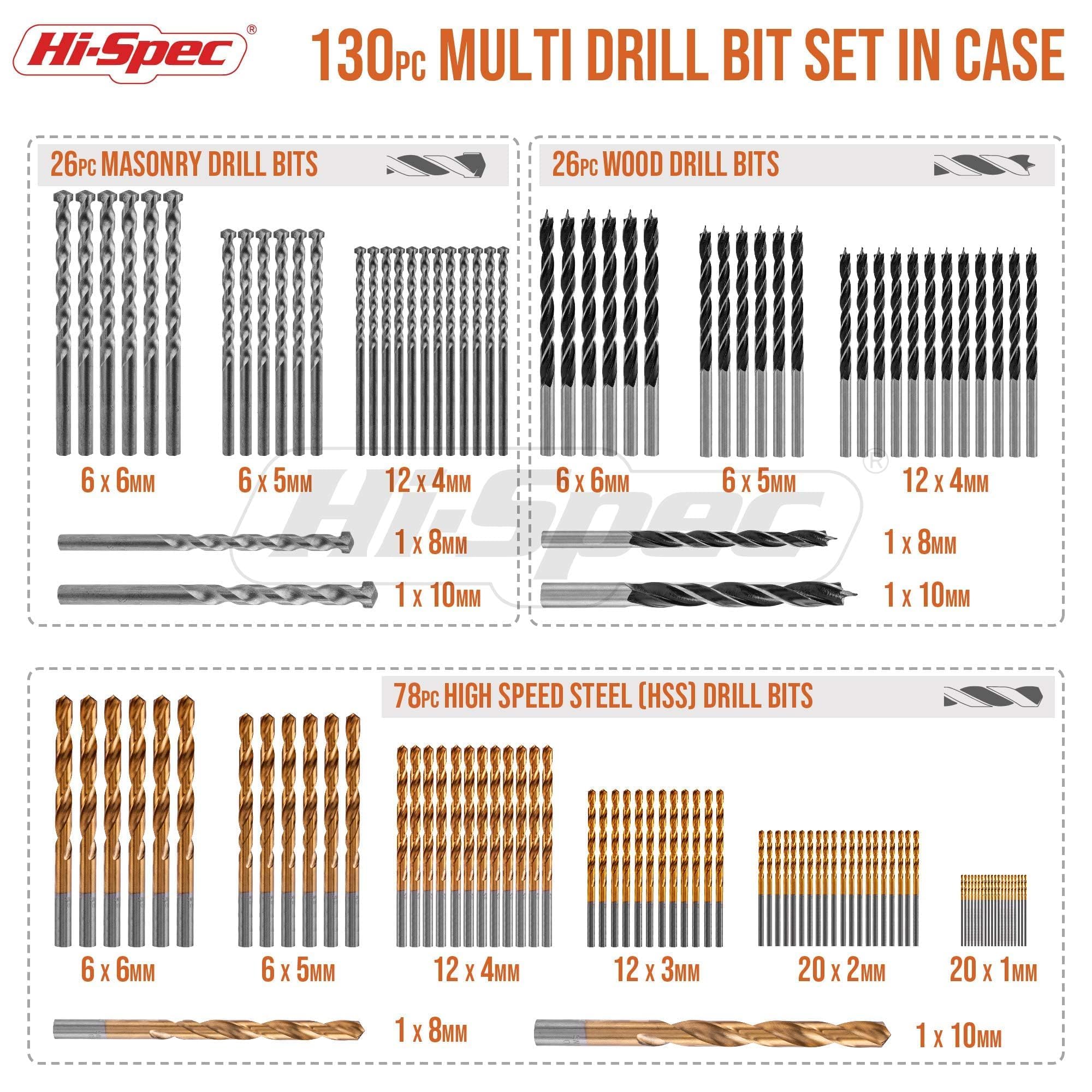Hi-Spec Screwdriver Bit Sets 130 pièces coffret HSS titane