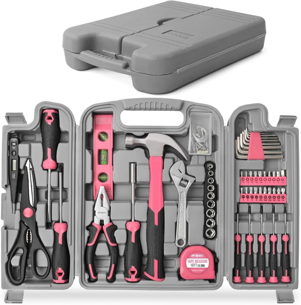 Hi-Spec Tool Kits mallette à outils 56 pièces rose marteau