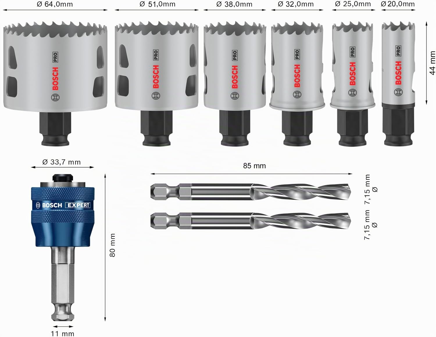 Bosch Pro Coffret scies cloches 9 pièces 20-64 mm