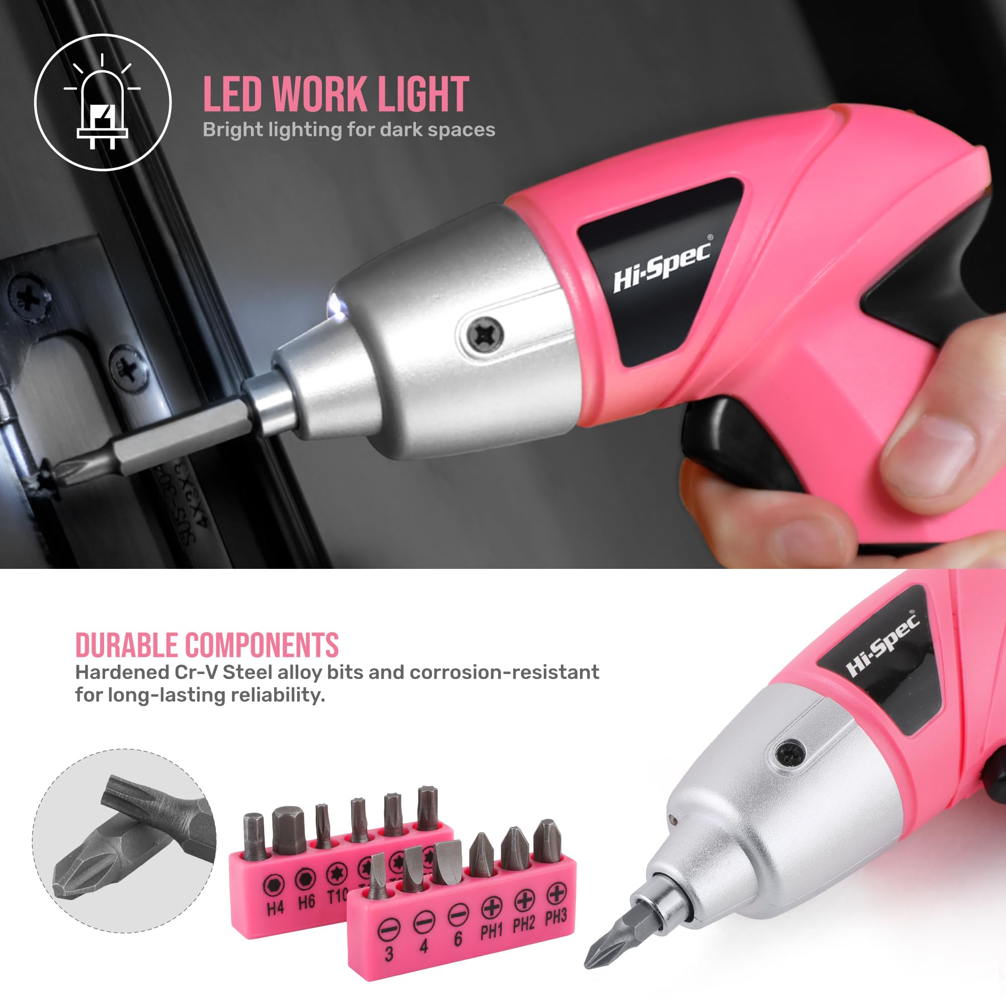 Hi-Spec Cordless Screwdrivers visseuse 3,6V rose+vert 2x19 pcs