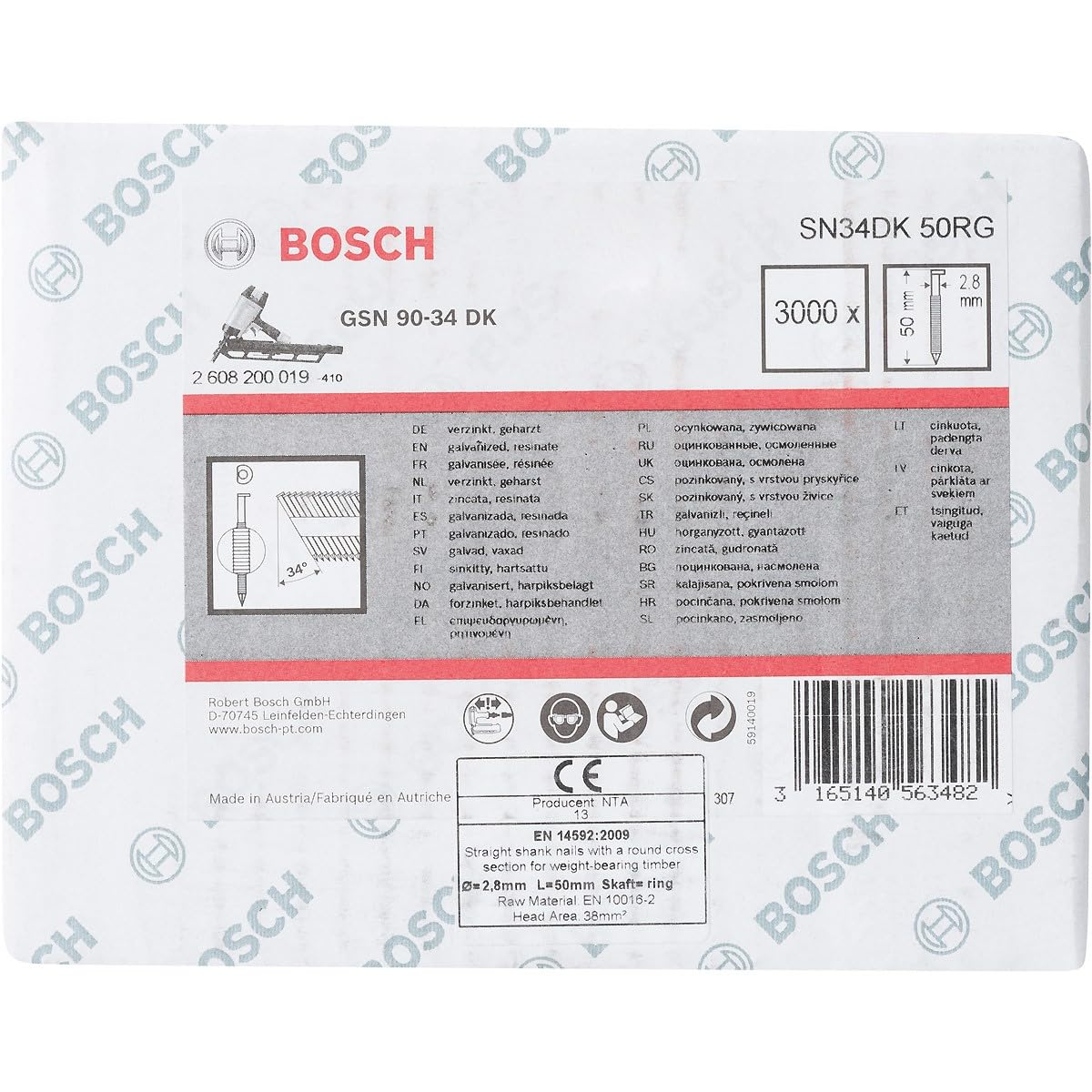 Bosch PRO SN34CH R clous bande 90 mm 2500 pcs galvanisé