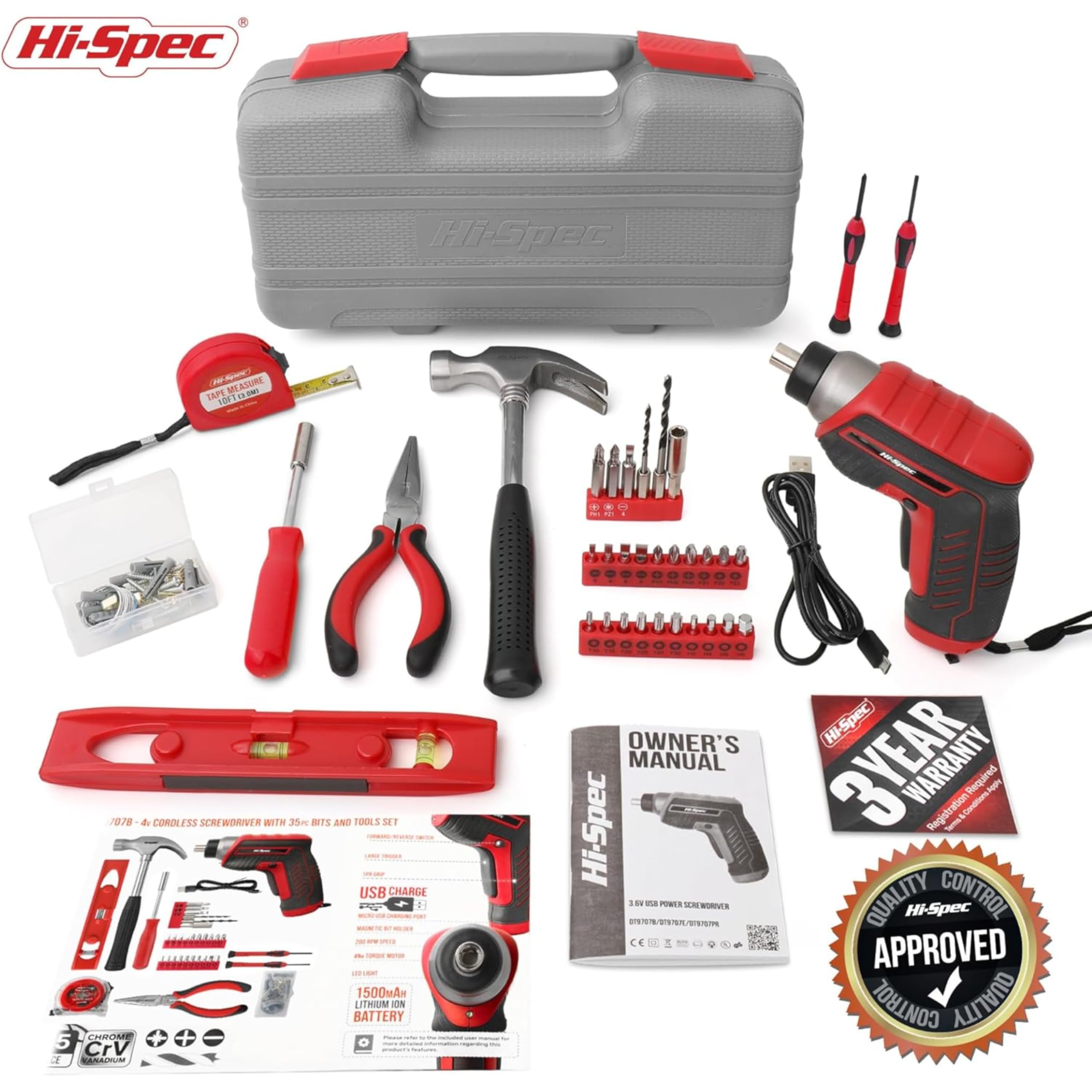 Hi-Spec Cordless Screwdrivers visseuse 3.6V rouge
