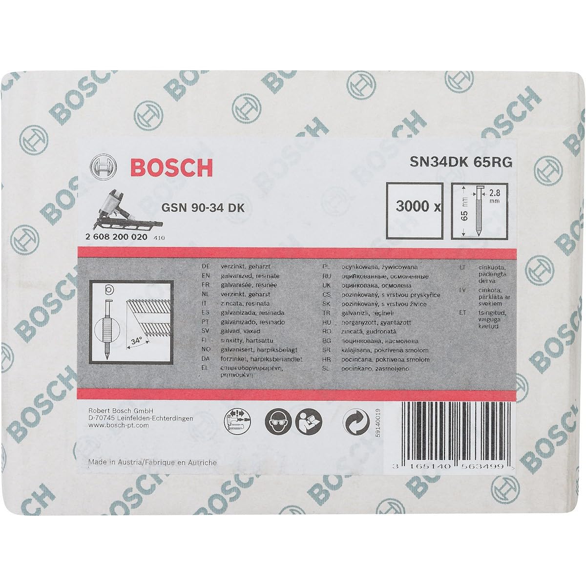 Bosch PRO SN34CH R clous bande 90 mm 2500 pcs galvanisé