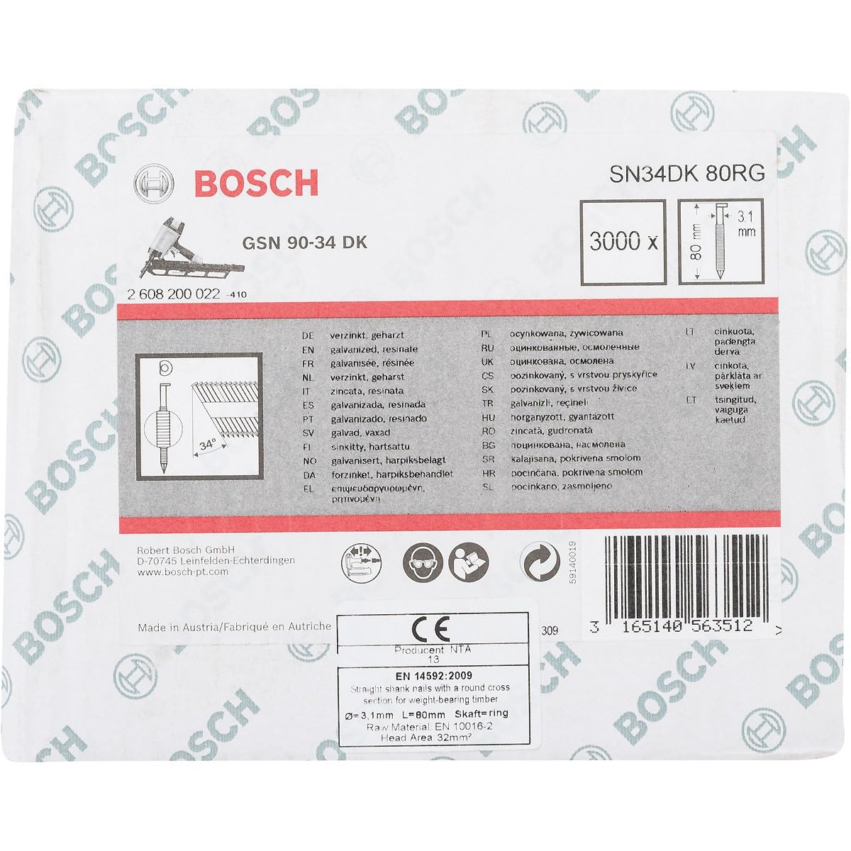 Bosch PRO SN34CH R clous bande 90 mm 2500 pcs galvanisé