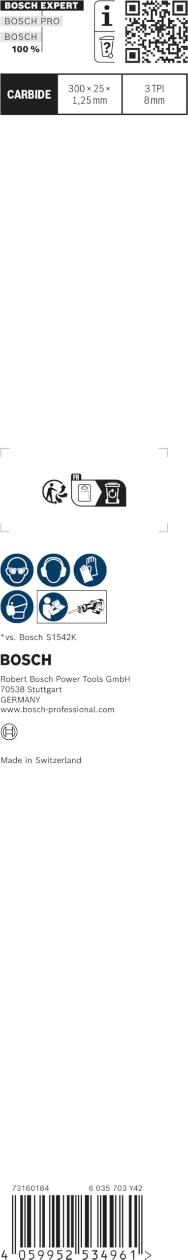 Bosch EXPERT Tough Wood lame scie sabre S1242KHM 300mm