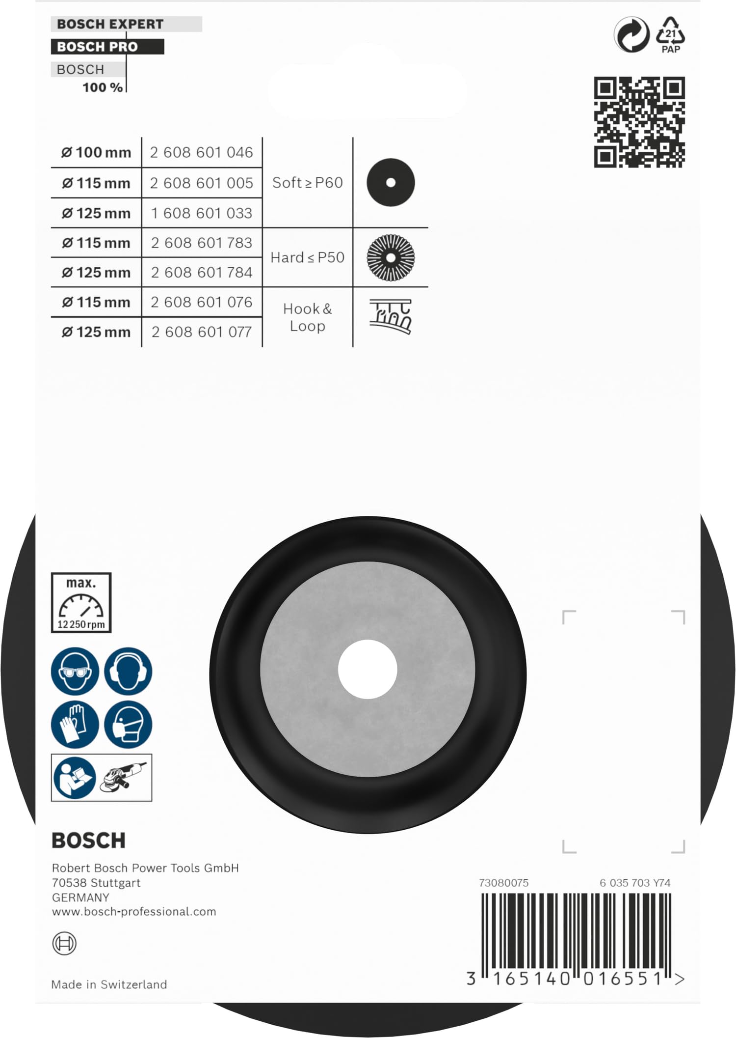 Bosch Abrasifs plateau ponçage 125 mm M14 gris