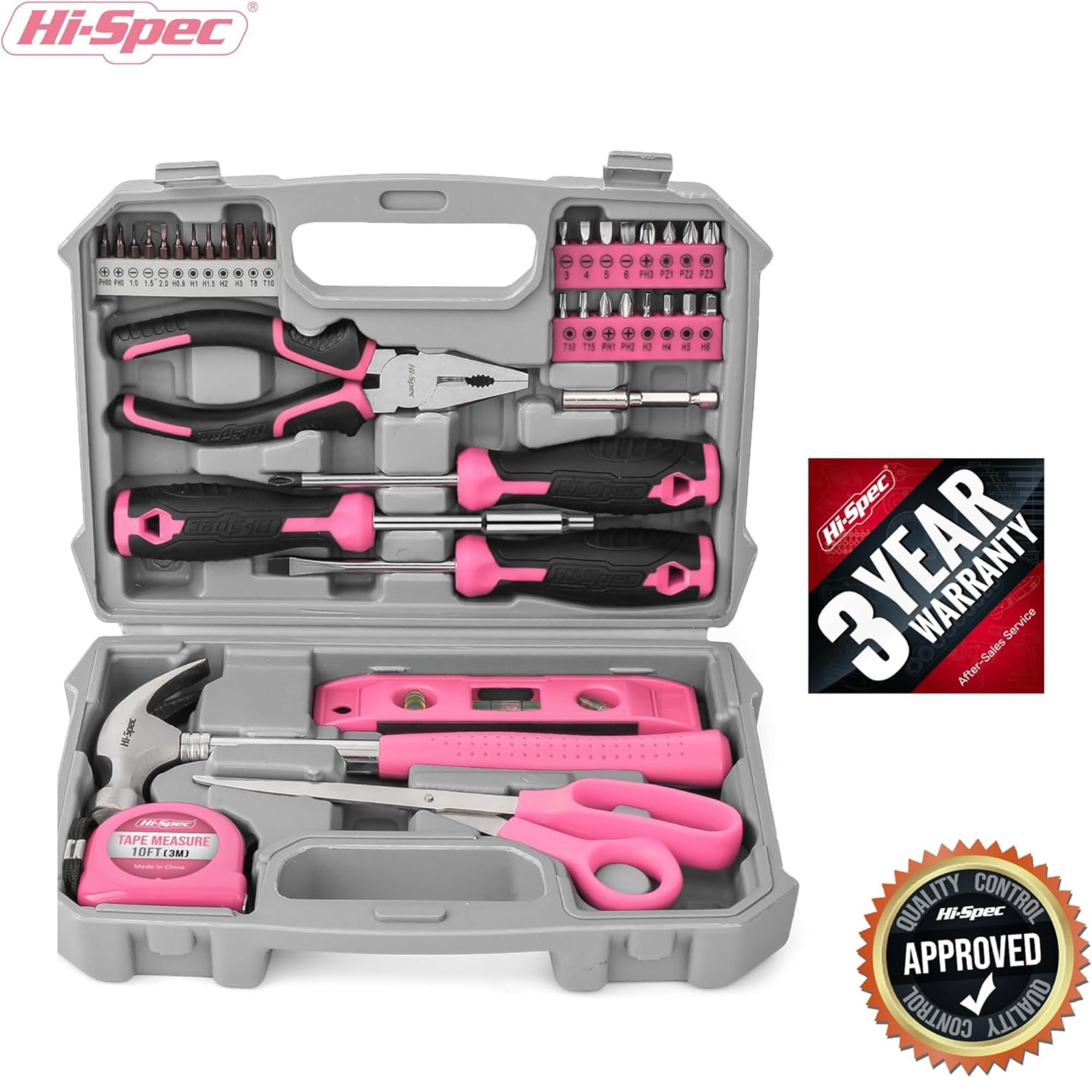 Hi-Spec Kit Outils Maison Rose 42 Pièces Mallette
