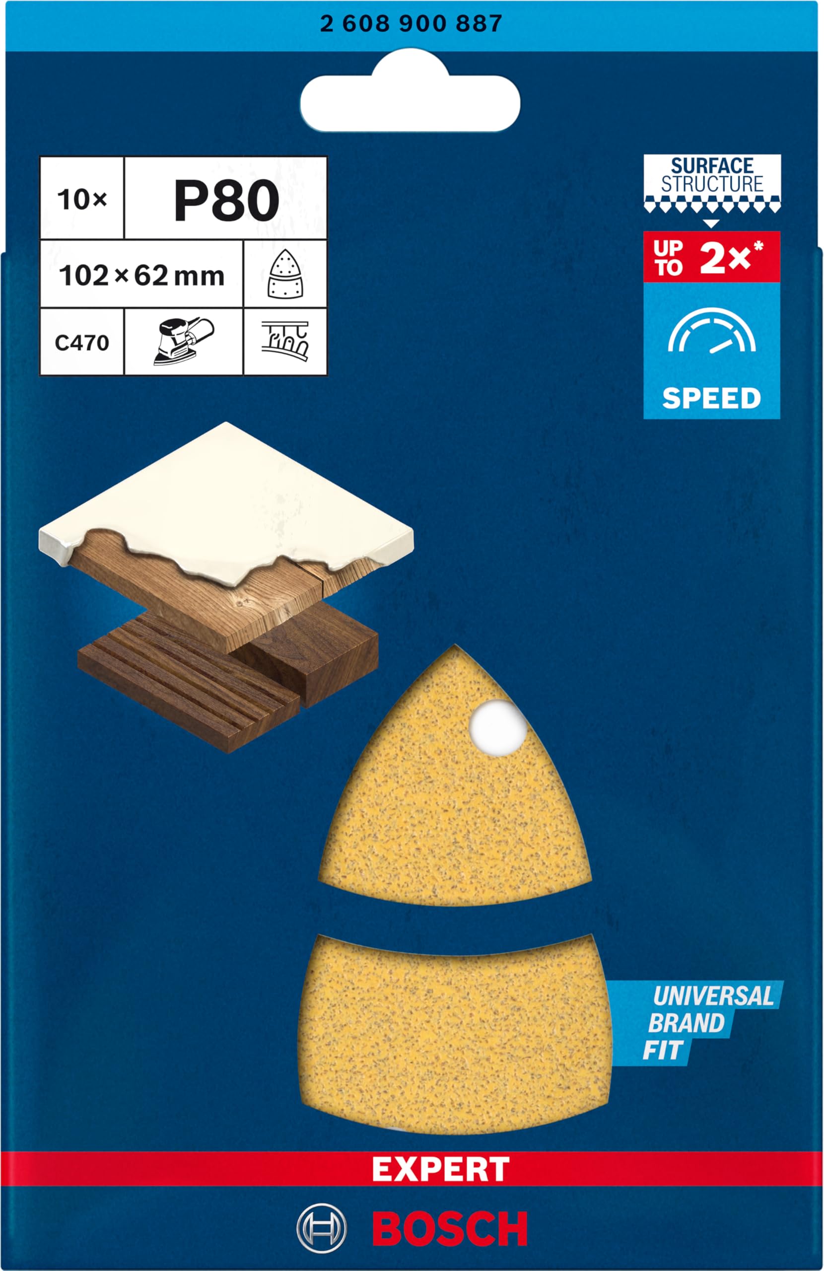 Bosch EXPERT C470 feuille abrasive G80 102x62 mm x10