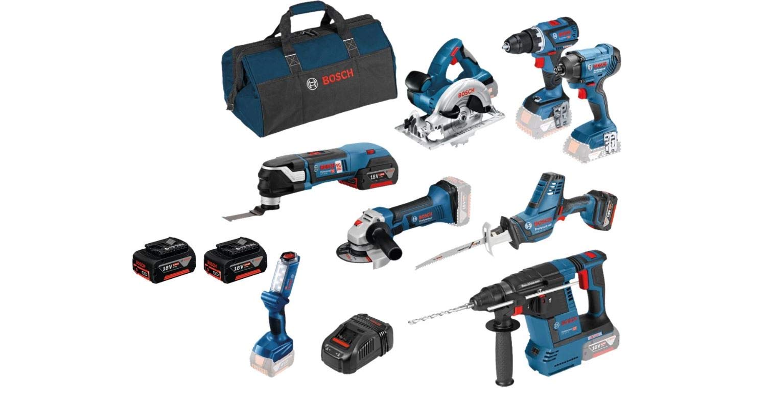 Bosch Sets Combinés 18V pack 8 outils 4x5,0 Ah sacoche