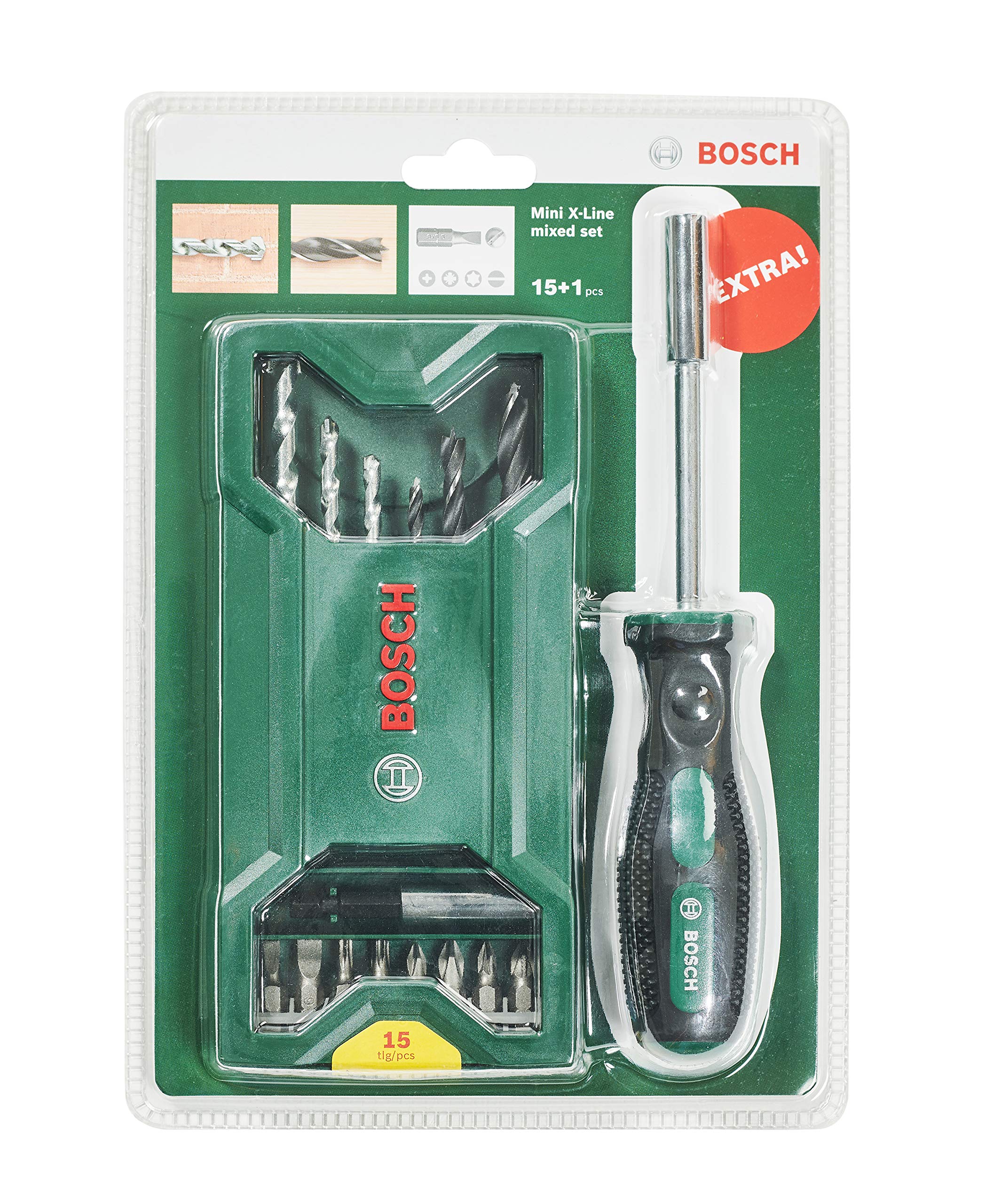 Bosch Mini X-Line coffret mixte 15+1 forets bois pierre