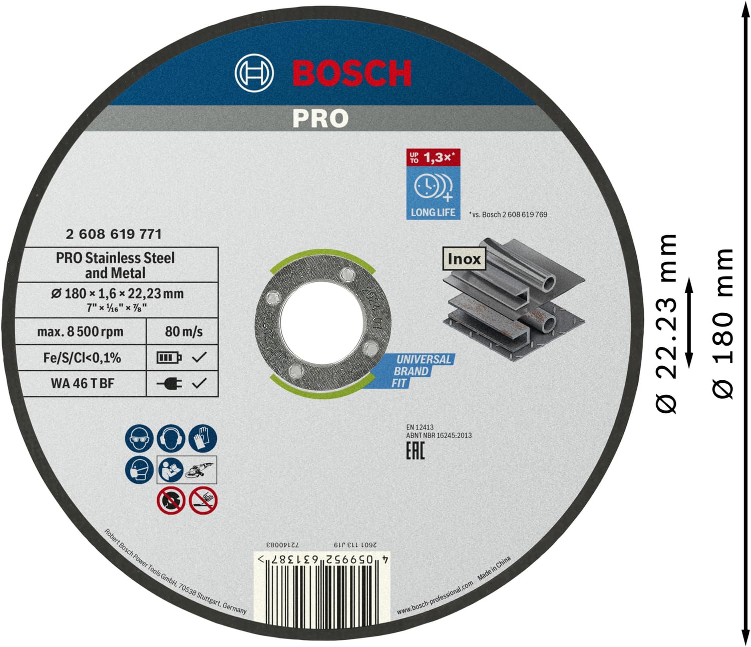 Bosch PRO 2608619771 disque à tronçonner 180x1,6 mm inox