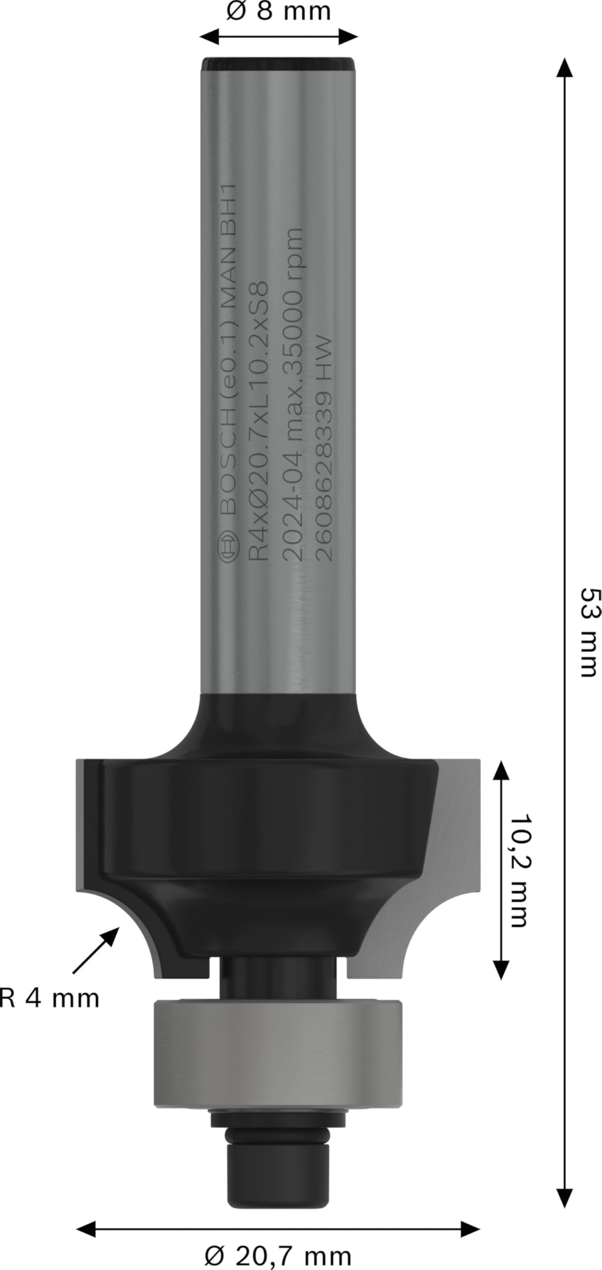 Bosch PRO fraise à arrondir R4 queue 8 mm pour bois