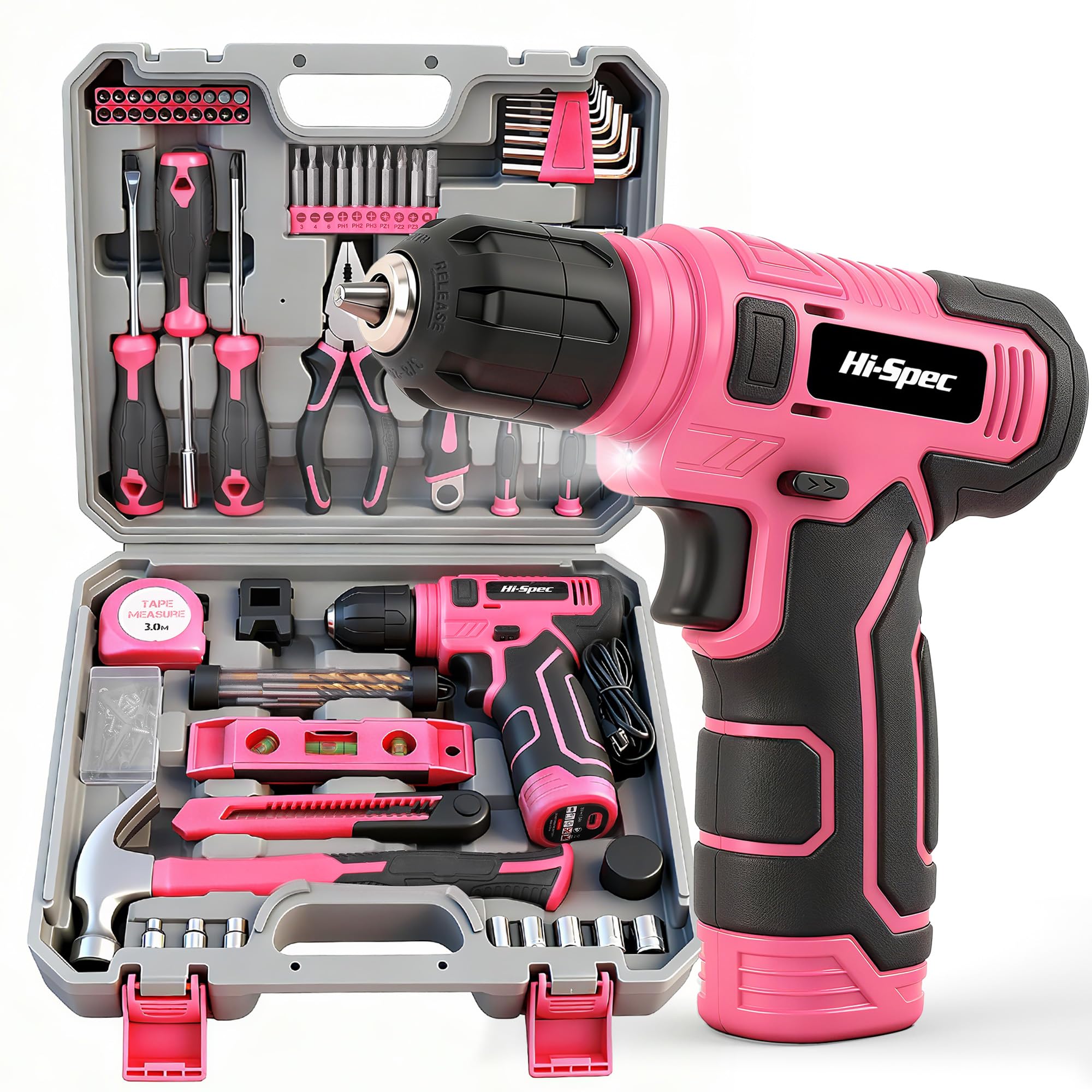 Hi-Spec Drill Drivers perceuse visseuse 8V rose mallette USB