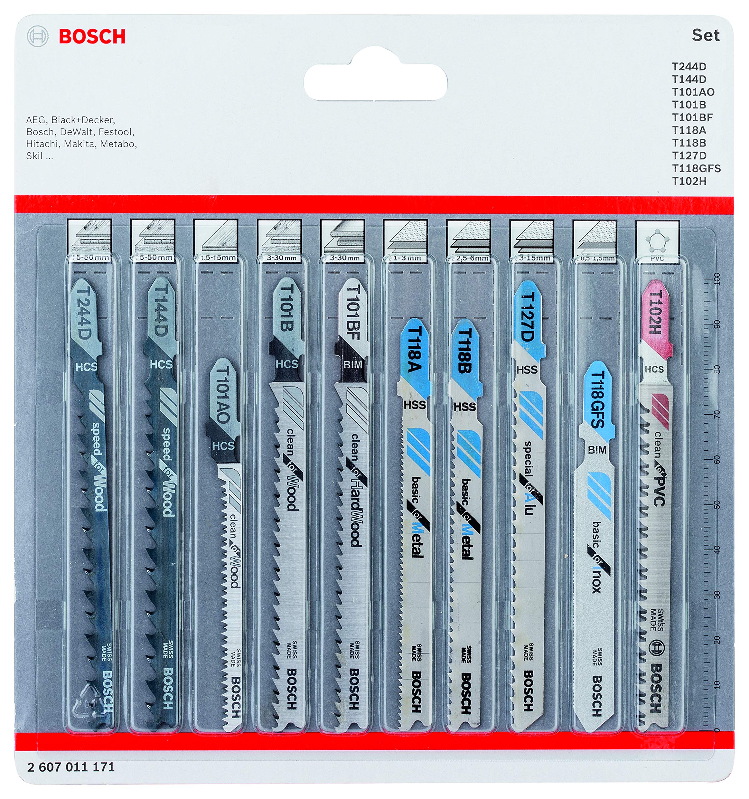 Bosch Lames 2607011171 lames scie sauteuse 10 pièces tout en un