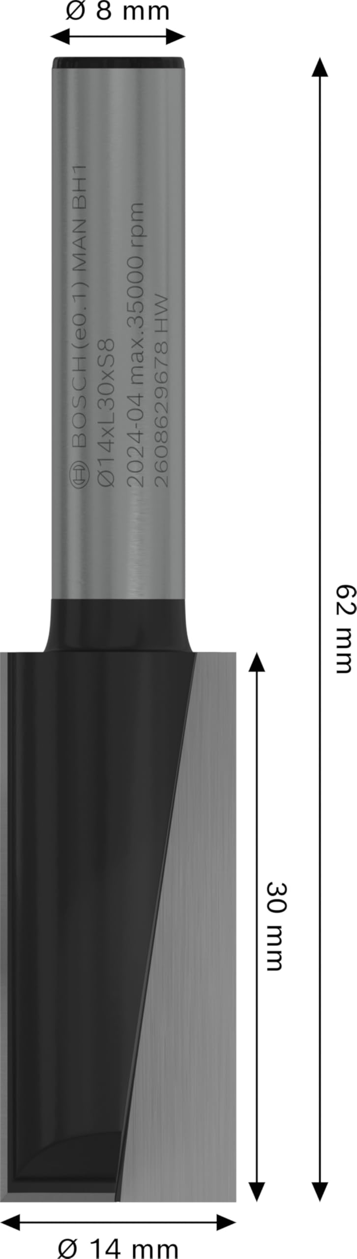Bosch PRO Fraise à Rainurer Droite Ø14 mm Queue 8 mm Carbure