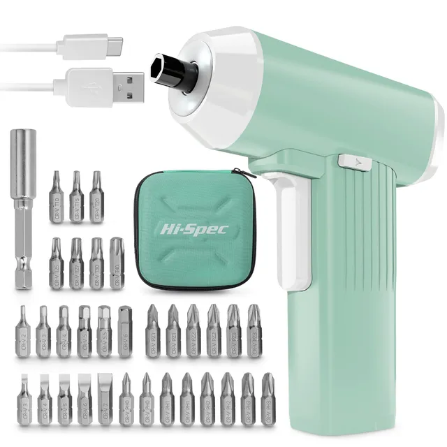 Hi-Spec Tournevis électrique 3.6V vert menthe 33 embouts