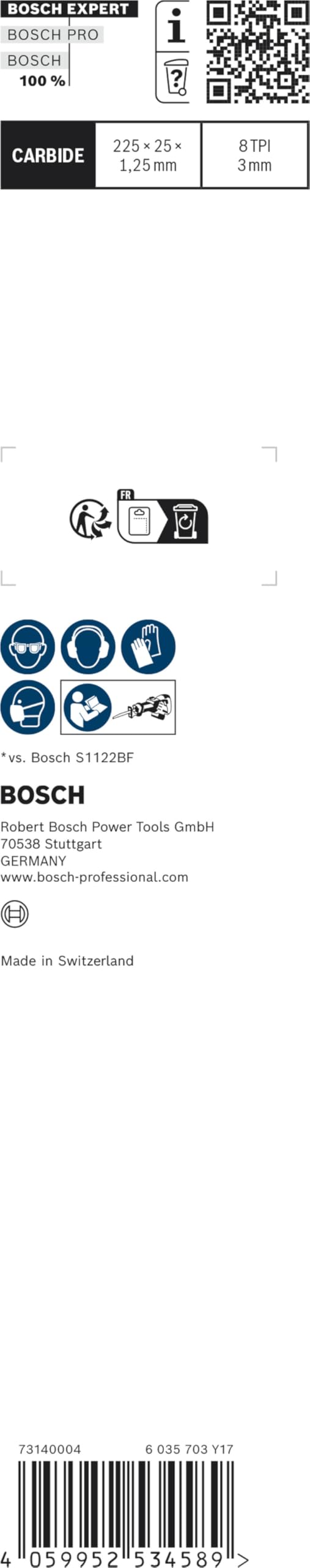 Bosch Expert S 1155 CHC Lame scie sabre 225 mm fonte